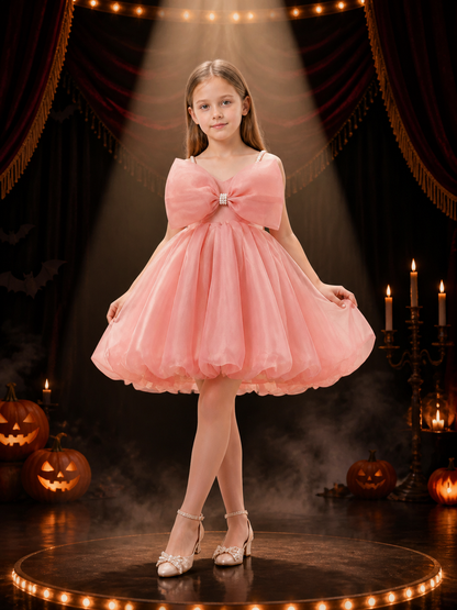 Baby Girls' Dusty Pink Princess Dress with Layered Tulle Skirt and Rhinestone Costume Dresses detail 3