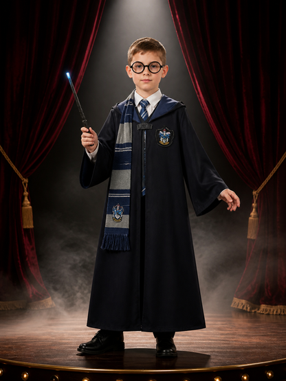 Ravenclaw Wizard Robe Costume Set, Hooded Long Robe with Tie, Scarf, Glasses and Costumes detail 3