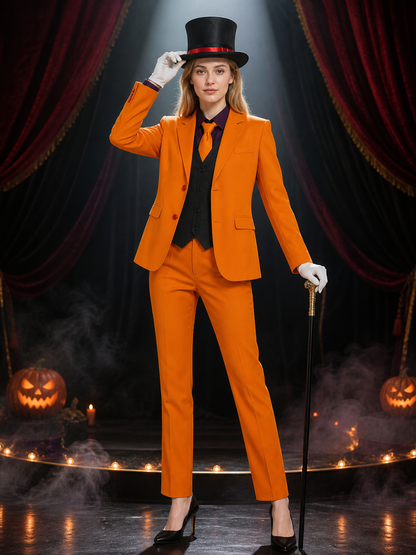 Clown Halloween Costume Set for Adults - Orange Blazer, Pants, Vest, Shirt, Tie Costumes detail 3