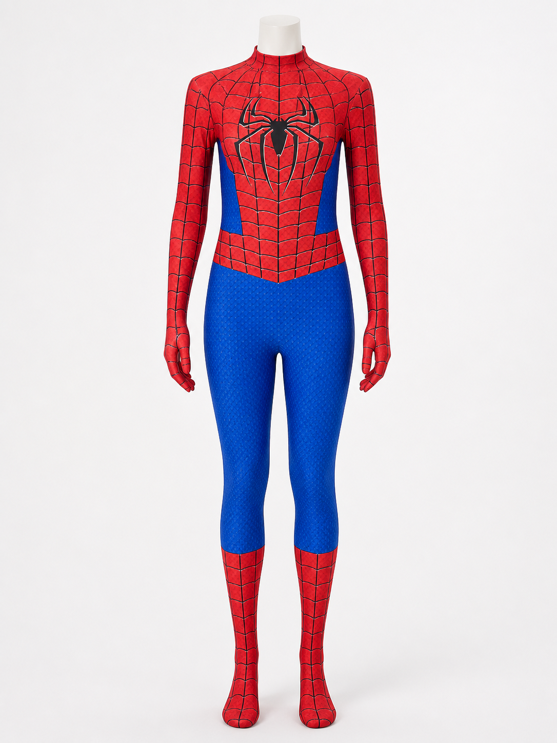 Kids' Spider-Themed Bodysuit Costume, Red Blue Black Web Design With Attached Costumes detail 3