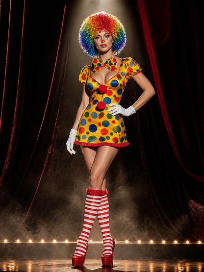 Colorful Unisex Clown Costume Accessory Set with Wig, Red Nose, Bow Tie & Gloves Costume Wigs detail 3
