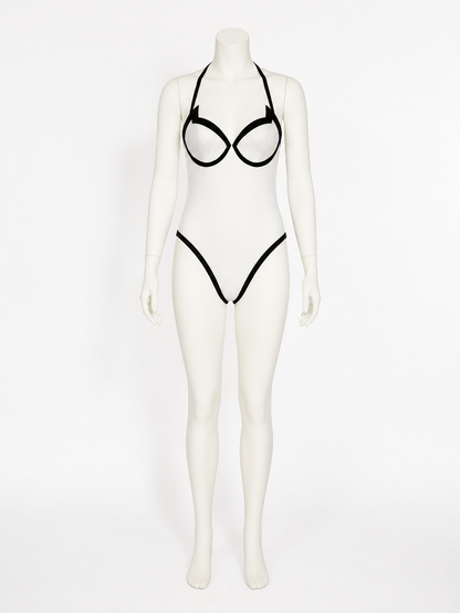 Men's Spider Superhero Bodysuit Costume, Black and White Mesh-Pattern Eye Costumes detail 3