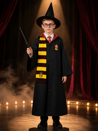 Wizard Robe Costume Set with Hat, Glasses, Wand, Scarf, Shirt and Tie Costume Headwear detail 3