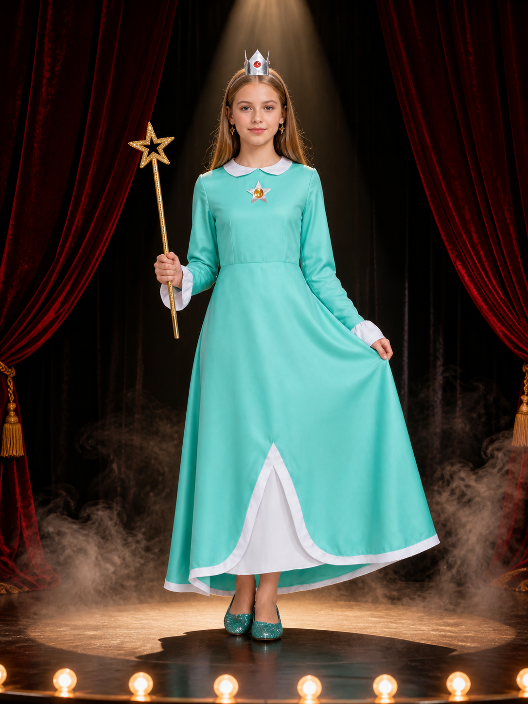 Kids' Peach Princess Costume Set - Dress with Crown, Brooch, Earrings & Magic Costume Dresses detail 3