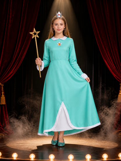 Kids' Peach Princess Costume Set - Dress with Crown, Brooch, Earrings & Magic Costume Dresses detail 3