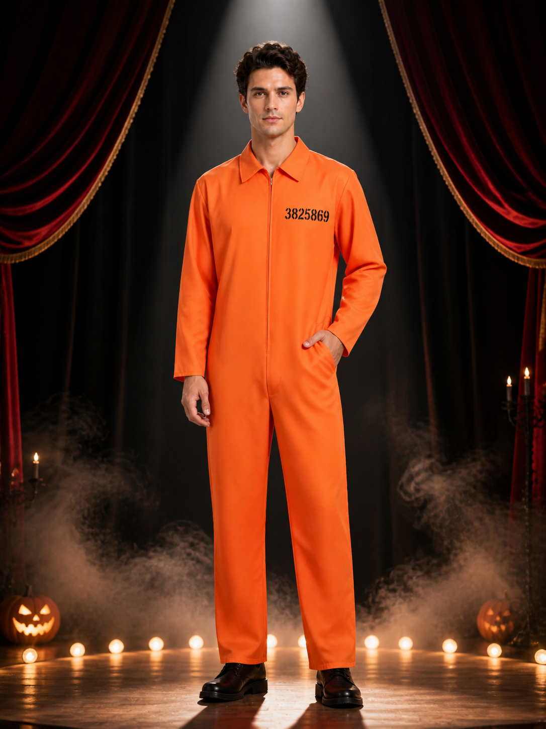 Orange Prison Jumpsuit Costume for Halloween with Zip-Front and Number Print Costumes detail 3