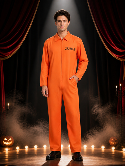 Orange Prison Jumpsuit Costume for Halloween with Zip-Front and Number Print Costumes detail 3