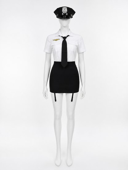 Women's Police Officer Costume, Black and White Uniform with Skirt and Badge Costumes detail 3