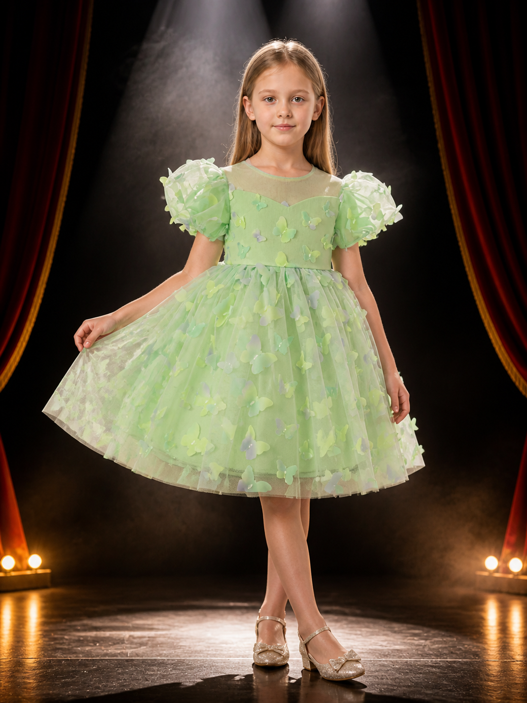 Toddler Girls' Butterfly Princess Dress with Puff Sleeves and Tulle Skirt Costume Dresses detail 3