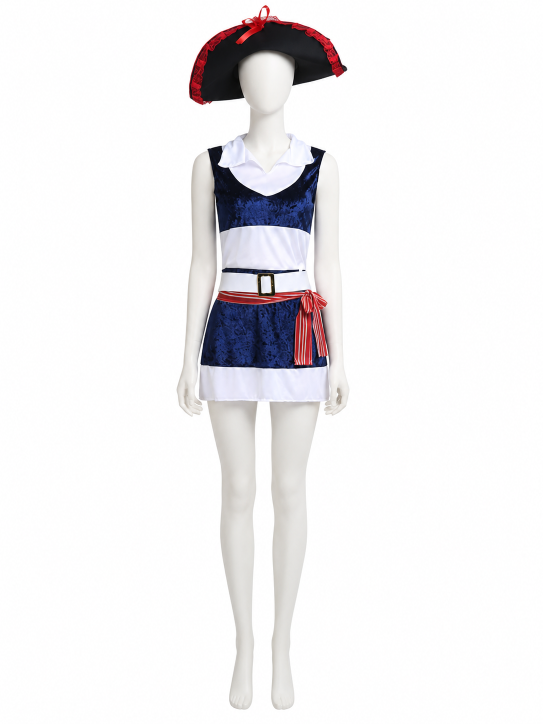 Adult Pirate Costume Set, Navy Sleeveless Dress With Hat, Belt And Waist Tie Costume Dresses detail 3