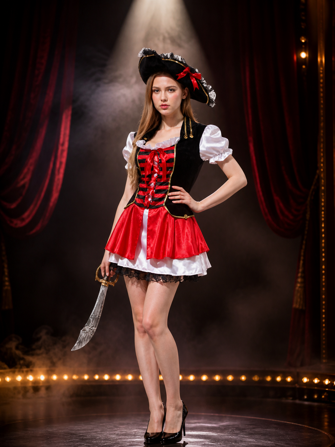 Women's Pirate Costume with Hat for Halloween Costume Headwear detail 3