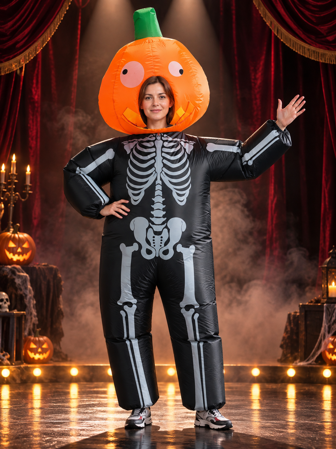 Inflatable Pumpkin Skeleton Print Carnival Costume