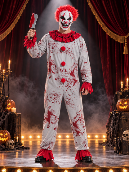 Adult clown carnival costume with mask and wig