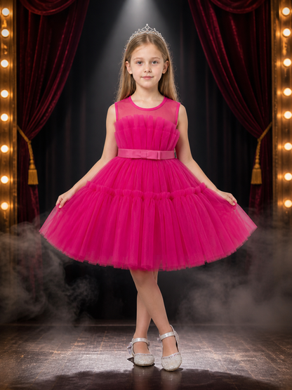 Girls' Princess Tutu Dress, Sleeveless Layered Mesh Performance Outfit Costume Dresses detail 3