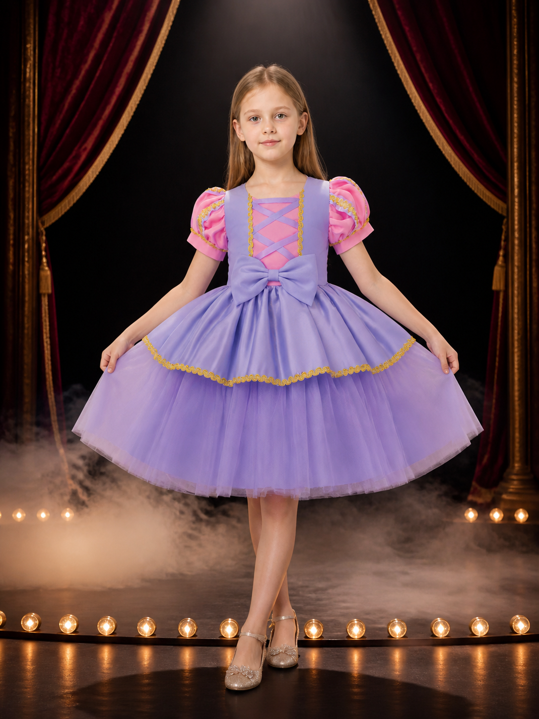 Toddler Girls' Purple Princess Dress Costume With Puff Sleeves and Layered Tulle Costume Dresses detail 3