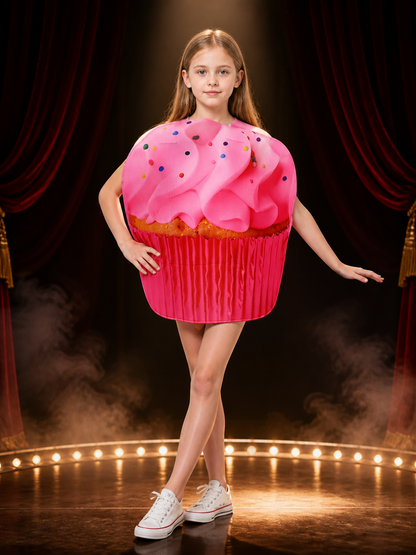 Kids and Adults Cupcake Bodysuit Costume, 3D Cream and Polka Dot for Halloween on-model stage scene view