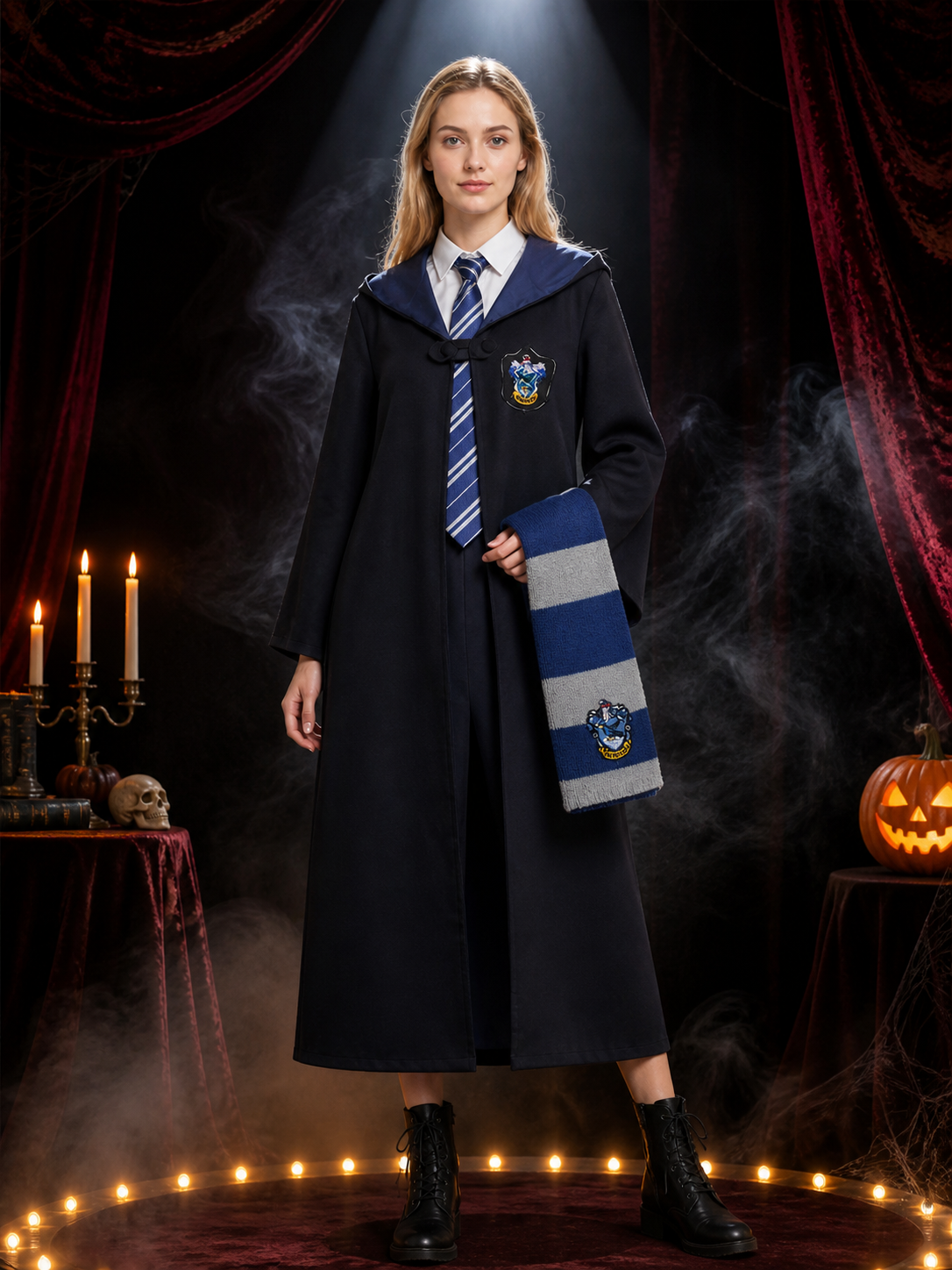 Kids Wizard Robe Costume Set with Striped Scarf and Tie Costumes detail 3
