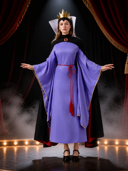 Snow Queen Halloween Costume Set - Purple Long Dress with Black Cape, Gold Costume Dresses detail 3