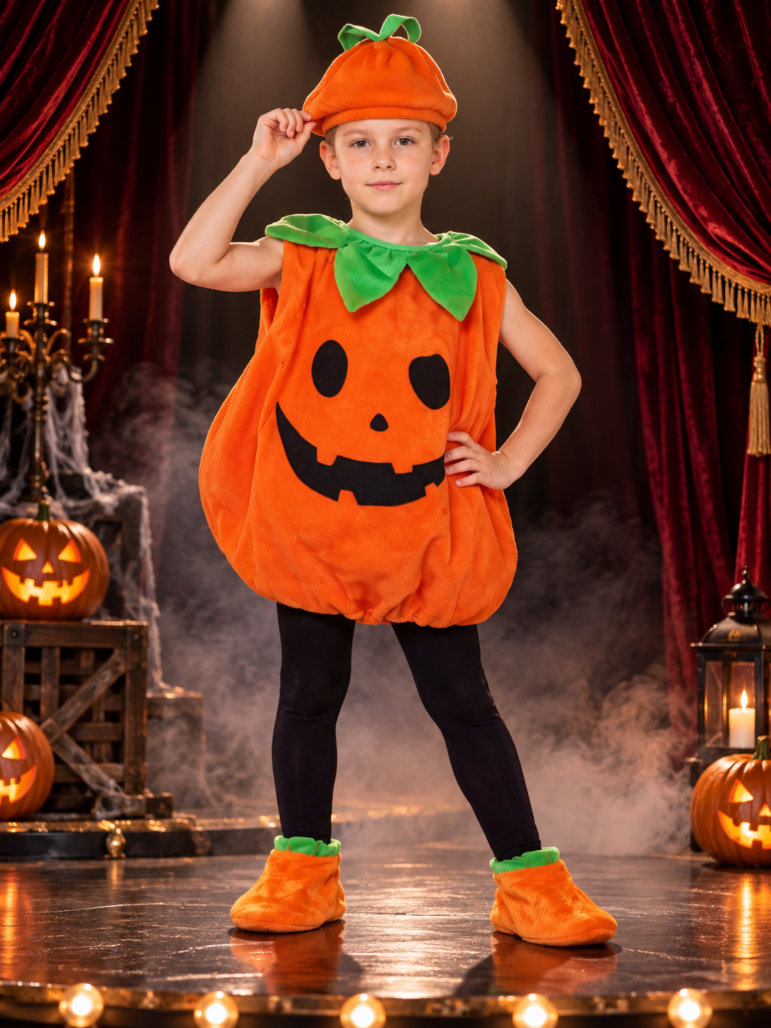 Kids' Pumpkin Costume with Hat and Slippers