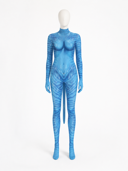 Blue Alien Bodysuit Costume with Long Sleeve, High Collar, and Full Coverage Costumes detail 3