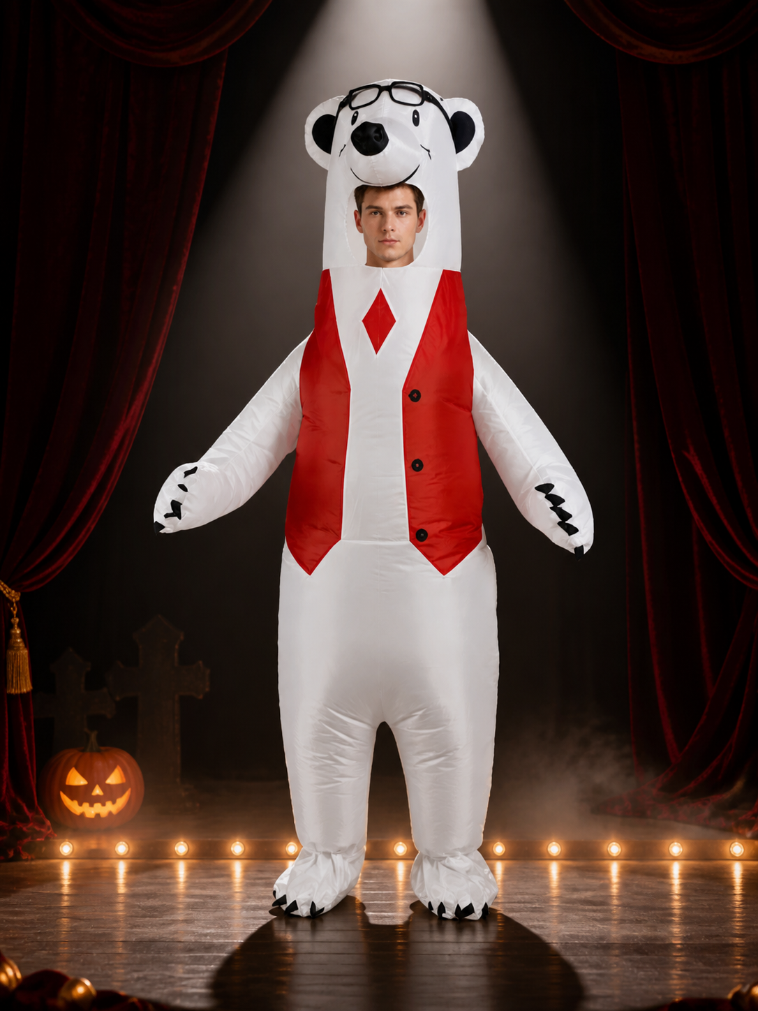 Cow Animal Jumpsuit Costume, Red Vest Black-and-White Halloween Outfit Costumes detail 3