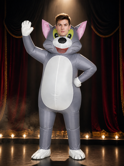 Unisex Cartoon Cat Inflatable Costume for Halloween, Grey Padded Animal Suit Costumes detail 3