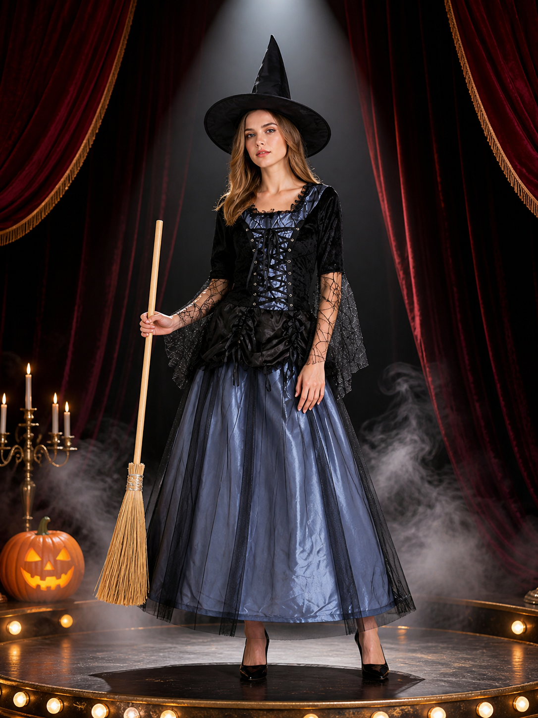 Witch Costume with a Full Skirt and Hat