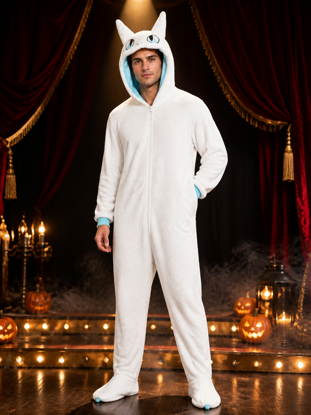 White Dragon Hooded Animal Jumpsuit Costume, Long-Sleeve Cartoon One-Piece Costumes detail 3