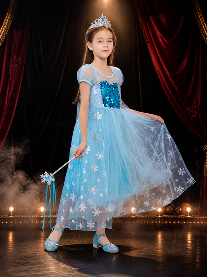 Girls' Ice Princess Costume Dress, Sequin Snowflake Tulle Gown