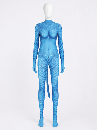 Avatar Blue Alien Bodysuit Costume for Halloween, Full Body Jumpsuit with Tail Costumes detail 3