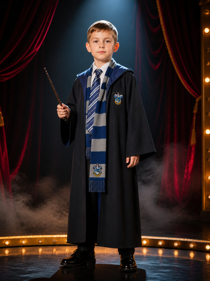 Wizard Academy Hooded Robe Costume Set with Striped Tie and Scarf Costumes detail 3