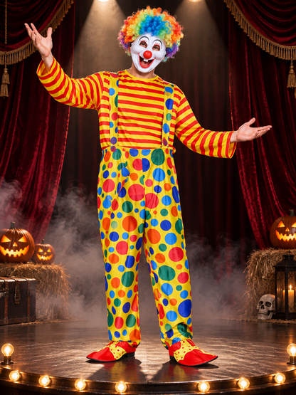 Adult Clown Costume Made of Polyester with Wig and Mask