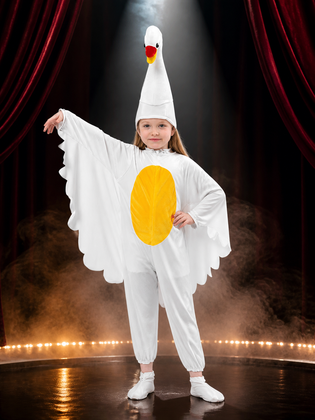 Kids White Goose Costume Jumpsuit with Wings and Hood for Halloween Party Costumes detail 3