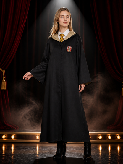 Black Hooded Wizard Robe Costume Set With Striped Tie For Halloween Costumes detail 3