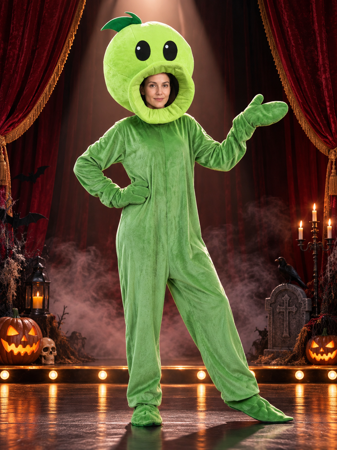 Green plant costume for adults with mask