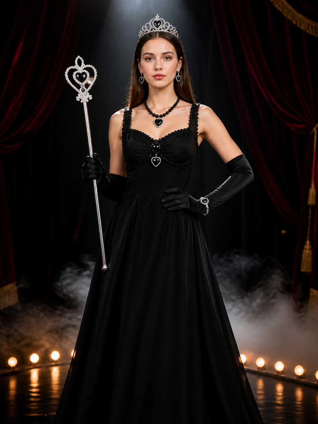Girls Vampire Costume Accessories Set - Gothic Crown, Heart Wand & Gloves Costume Headwear detail 3