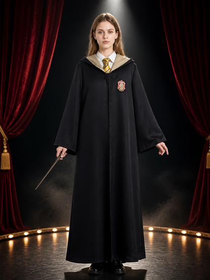 Kids Wizard Hooded Robe Costume Set with Yellow and Dark Blue Striped Tie and Costumes detail 3