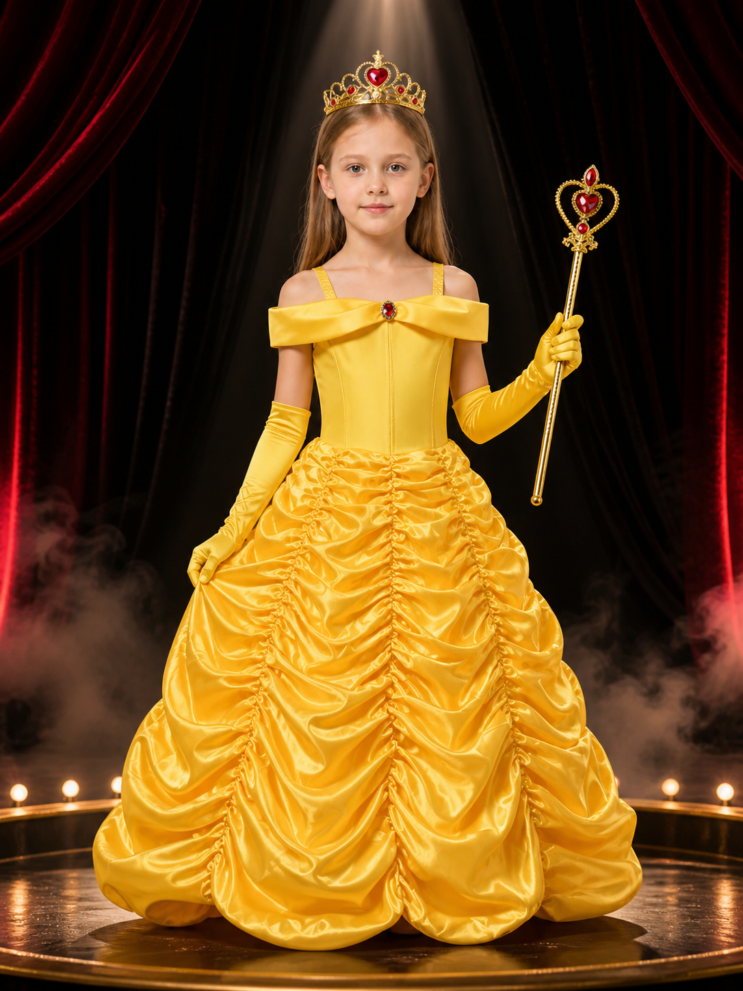 Kids Belle Princess Costume Dress Set with Crown, Gloves and Heart Wand Costume Dresses detail 3