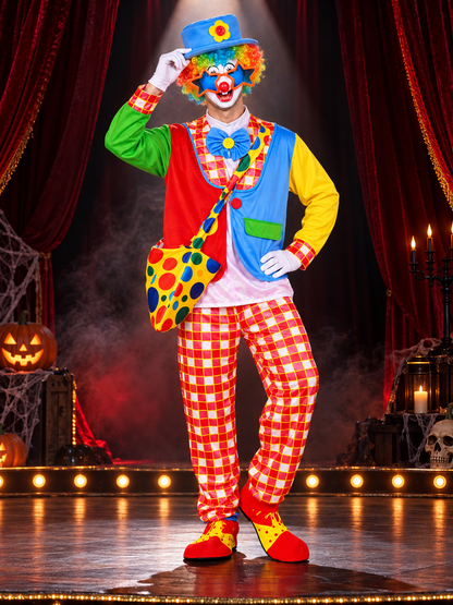 Adult Clown Costume, 6 Pieces, Wig and Mask
