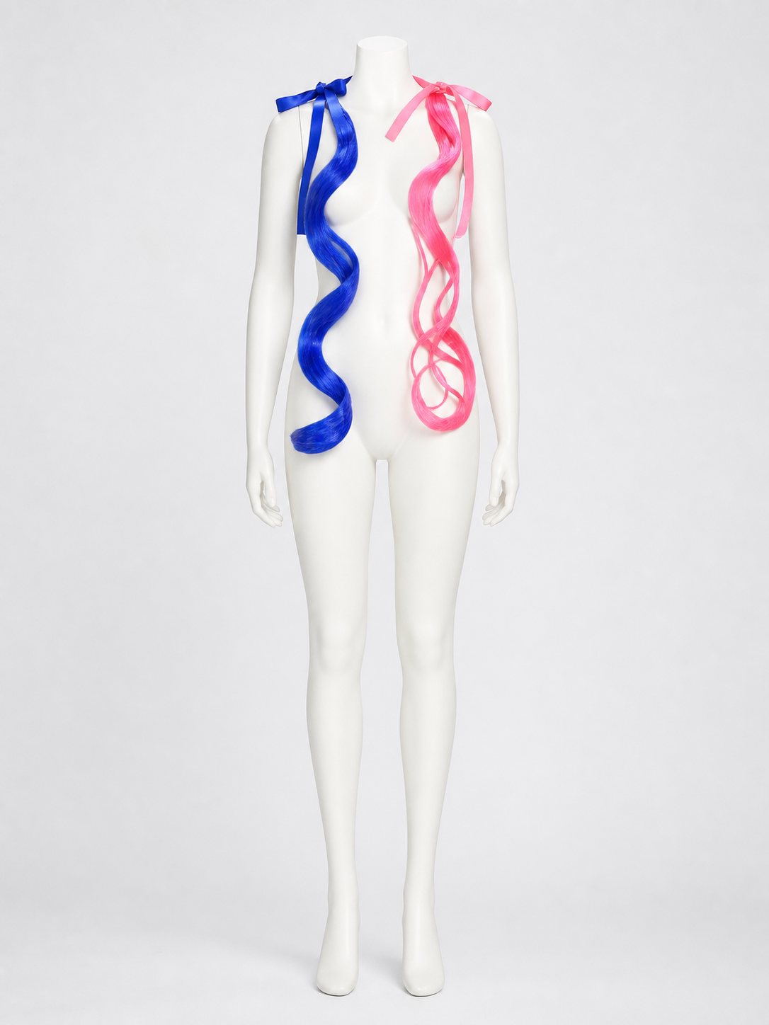 Harley Quinn Hair Extensions, Pink and Blue Wavy Weft with Ribbon and Clip product detail 3