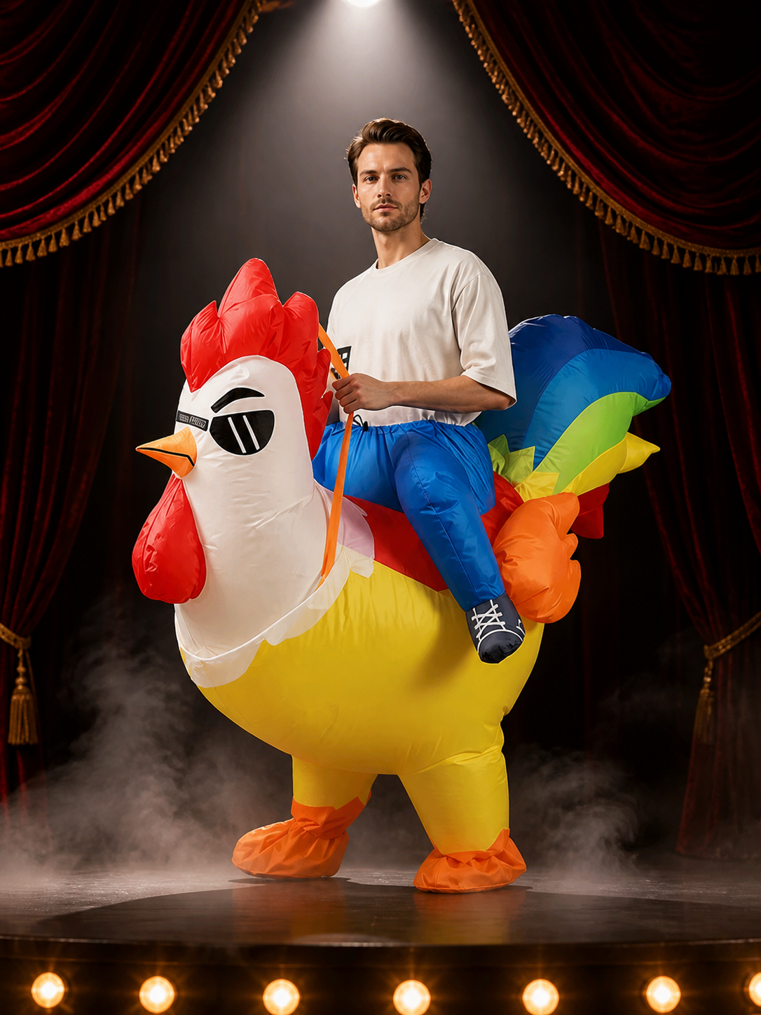 Inflatable Chicken Costume for Halloween, Animal Party Outfit with Red Comb and Costumes detail 3