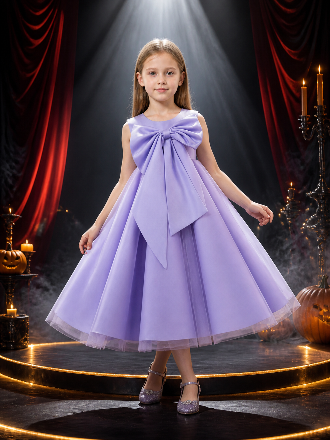 Girls' Light Purple Princess Flower Girl Dress, Sleeveless Layered Tulle Skirt Costume Dresses detail 3