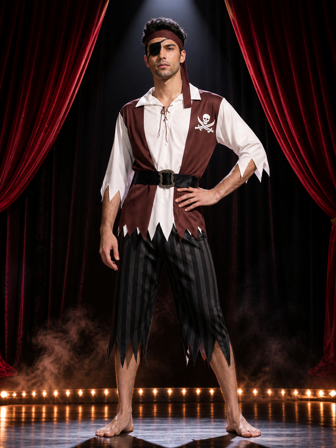 Adult Pirate Costume Set with Shirt, Pants, Headscarf, Belt and Eyepatch Costumes detail 3