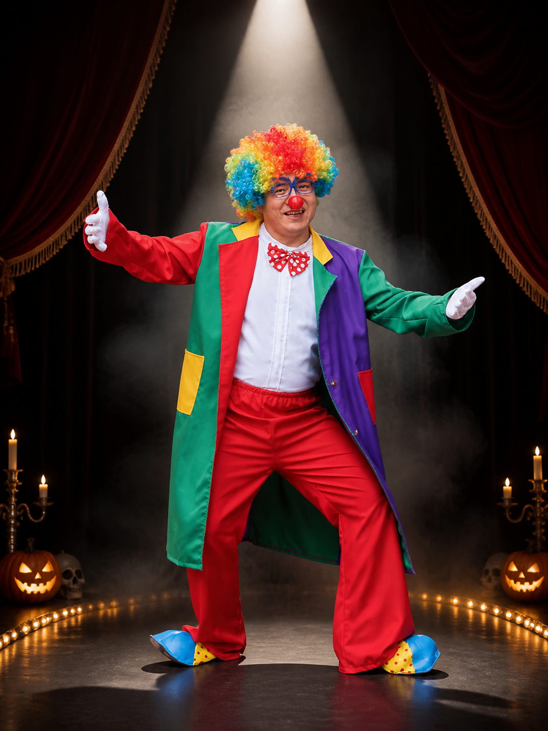 Unisex Adult Clown Costume Set, Multi-Color Patchwork Robe, Vest & Pants for Costumes detail 3
