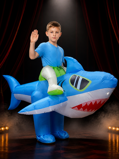 Adult Shark Inflatable Costume, Funny Blue Shark Jumpsuit with Fins and Teeth Costumes detail 3