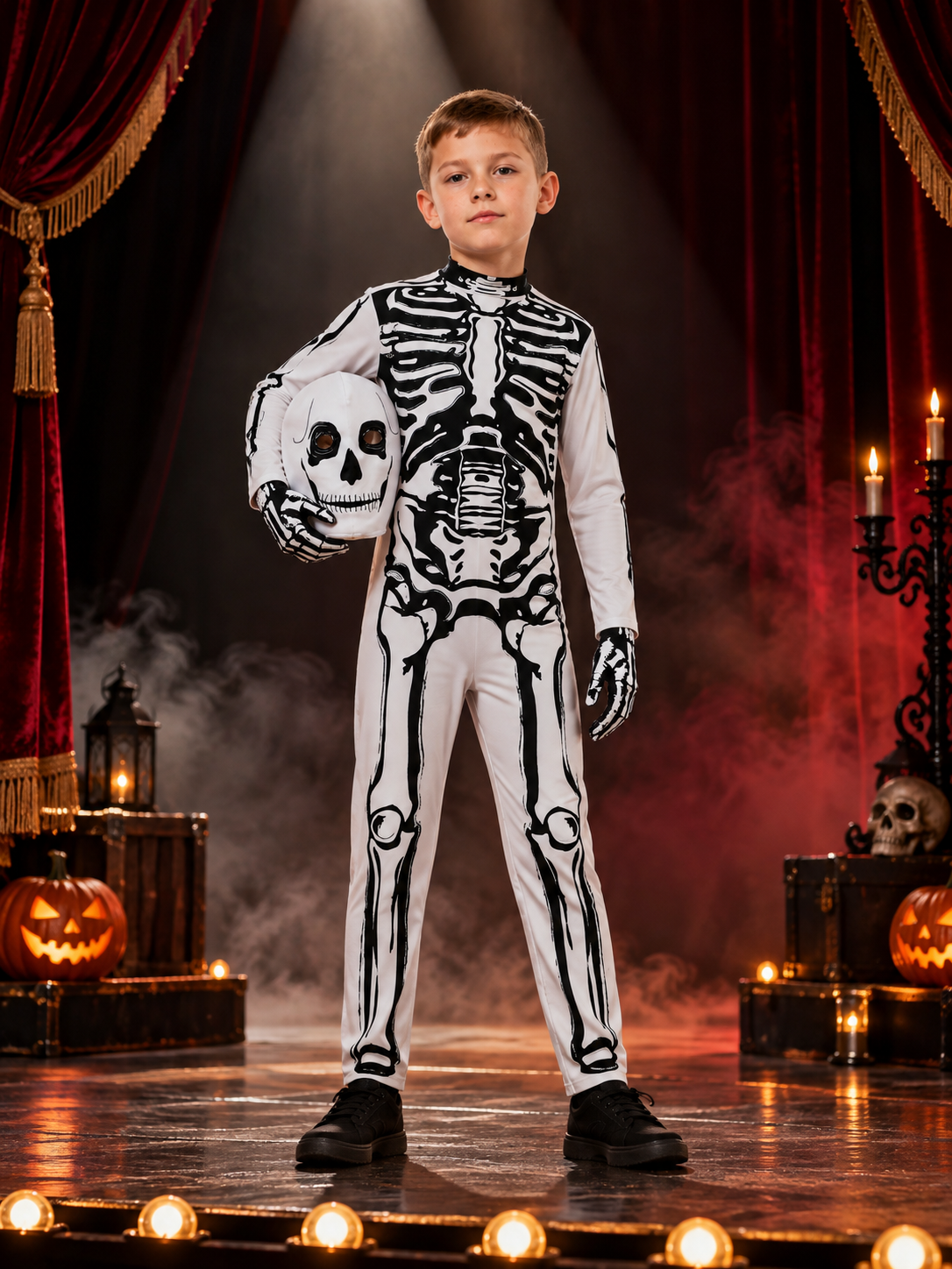 Skeleton Halloween Costume: White Jumpsuit, Skull Mask