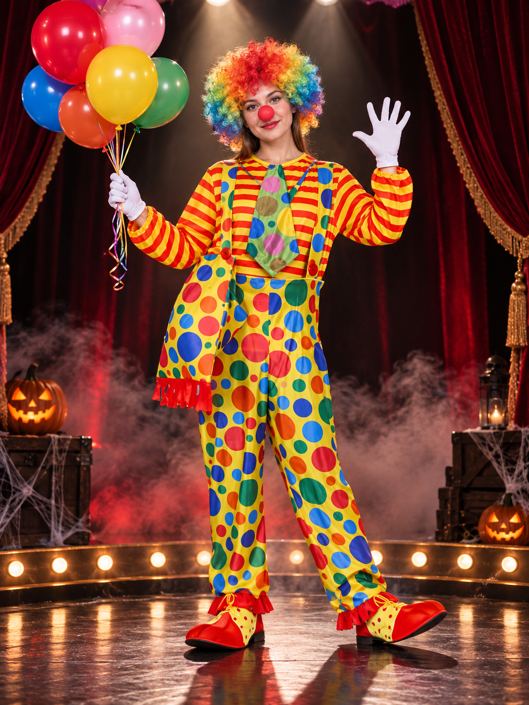 Adult Clown Costume, 11 Pieces, Polka Dot