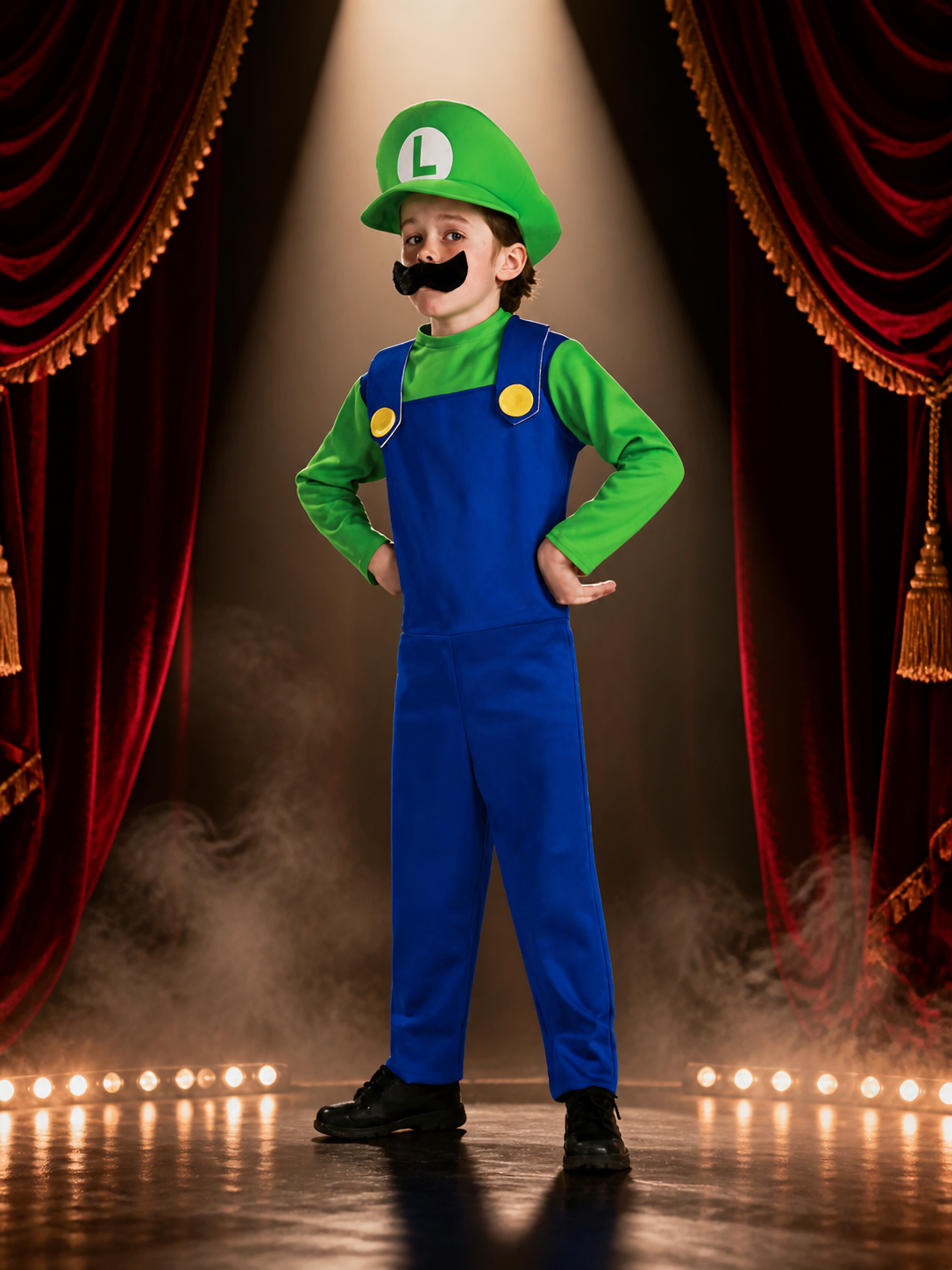 Luigi Costume with Jumpsuit and Hat Costume Headwear detail 3