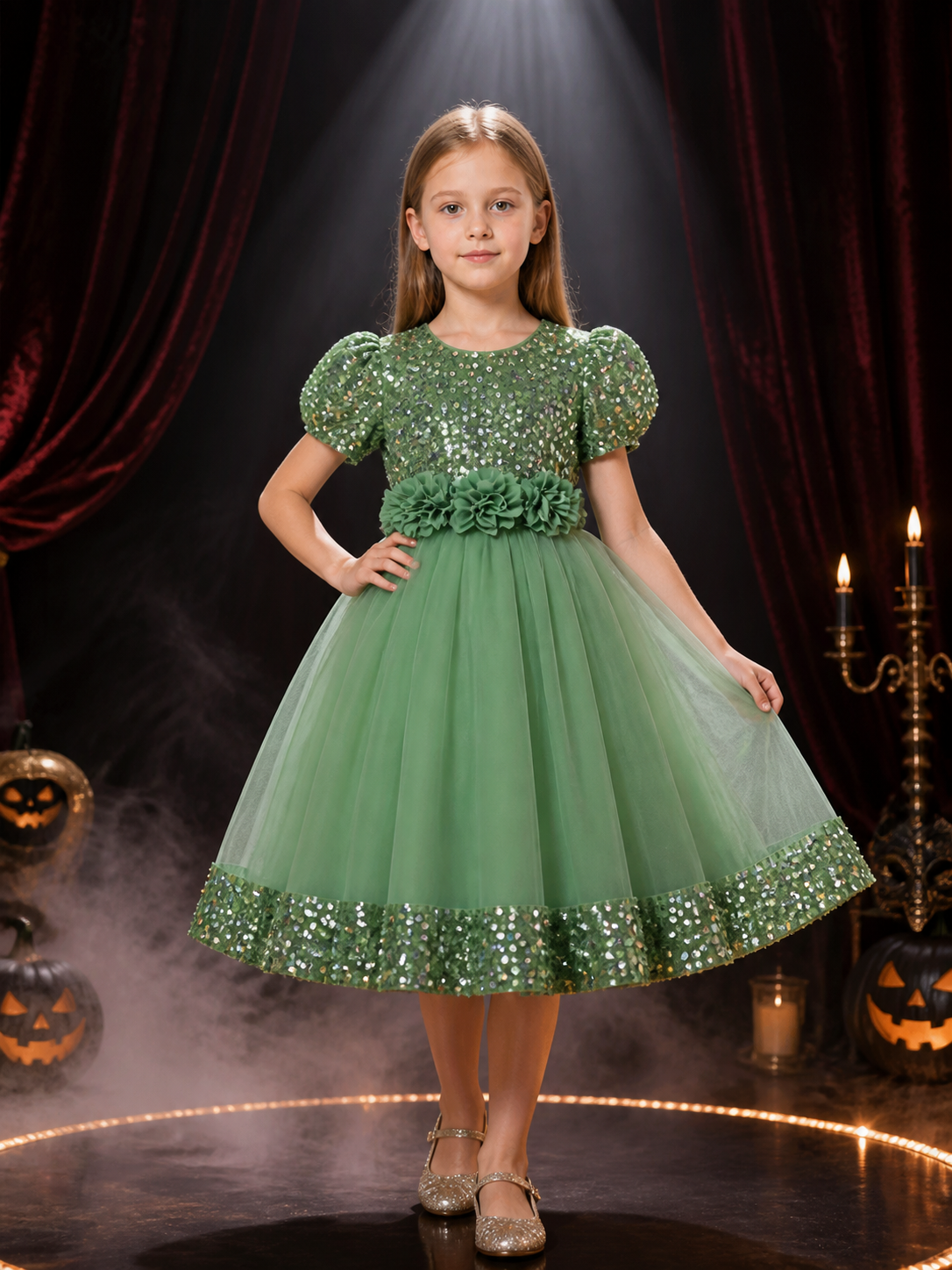 Baby Girls' Princess Dress with Sequins, Layered Tulle Skirt and 3D Flowers Costume Dresses detail 3