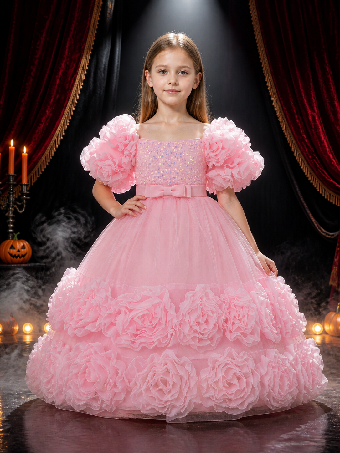 Baby Girls' Pink Princess Formal Dress with Sequins, Bow and Layered Ruffle Costume Dresses detail 3
